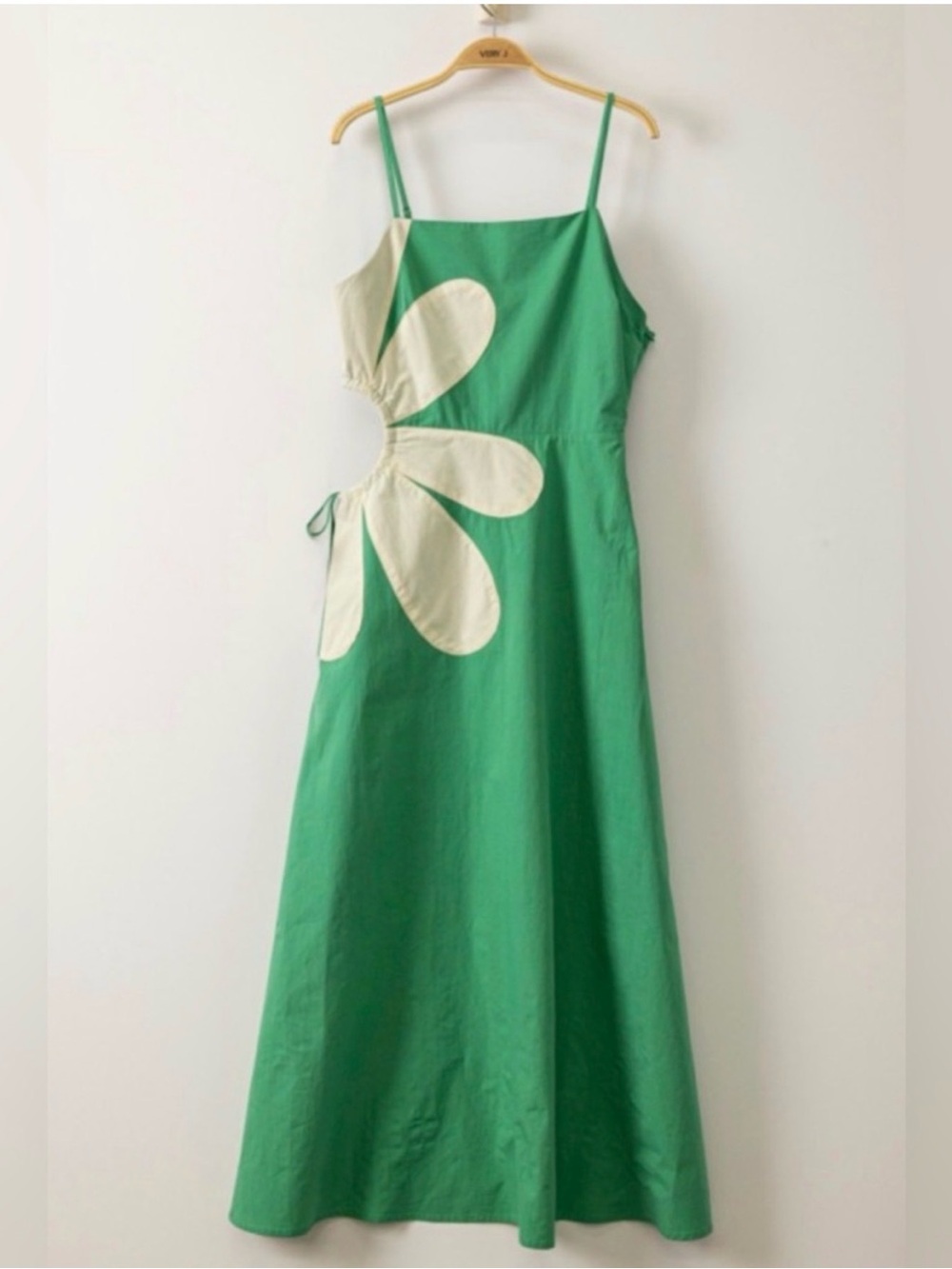 Very J Green Maxi Dress with Cream Daisy Cutout